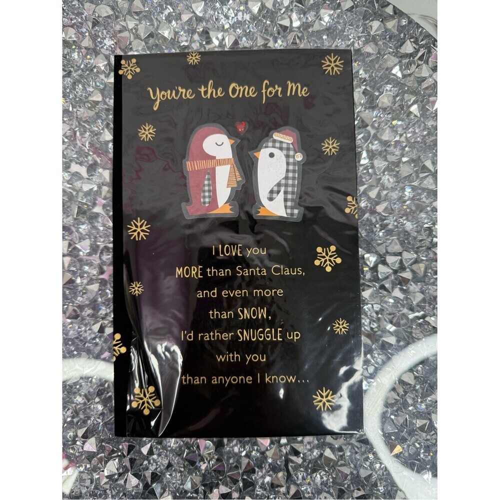 Card love merry Christmas Holiday Penguin Love Card - Gold Lettering